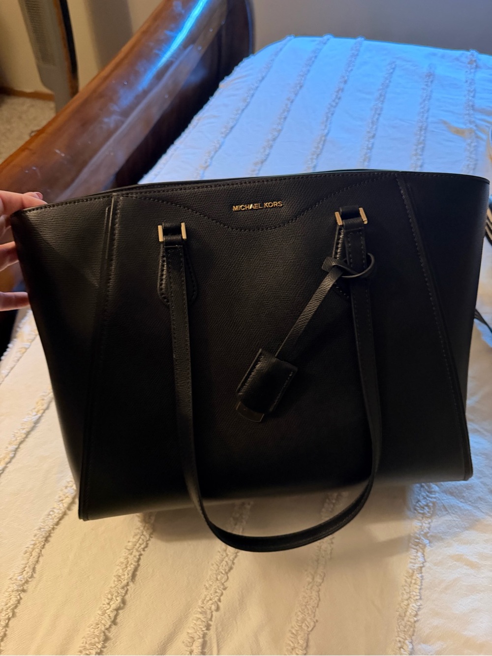 Michael Kors Black Saffiano Leather Tote with Gold Accents